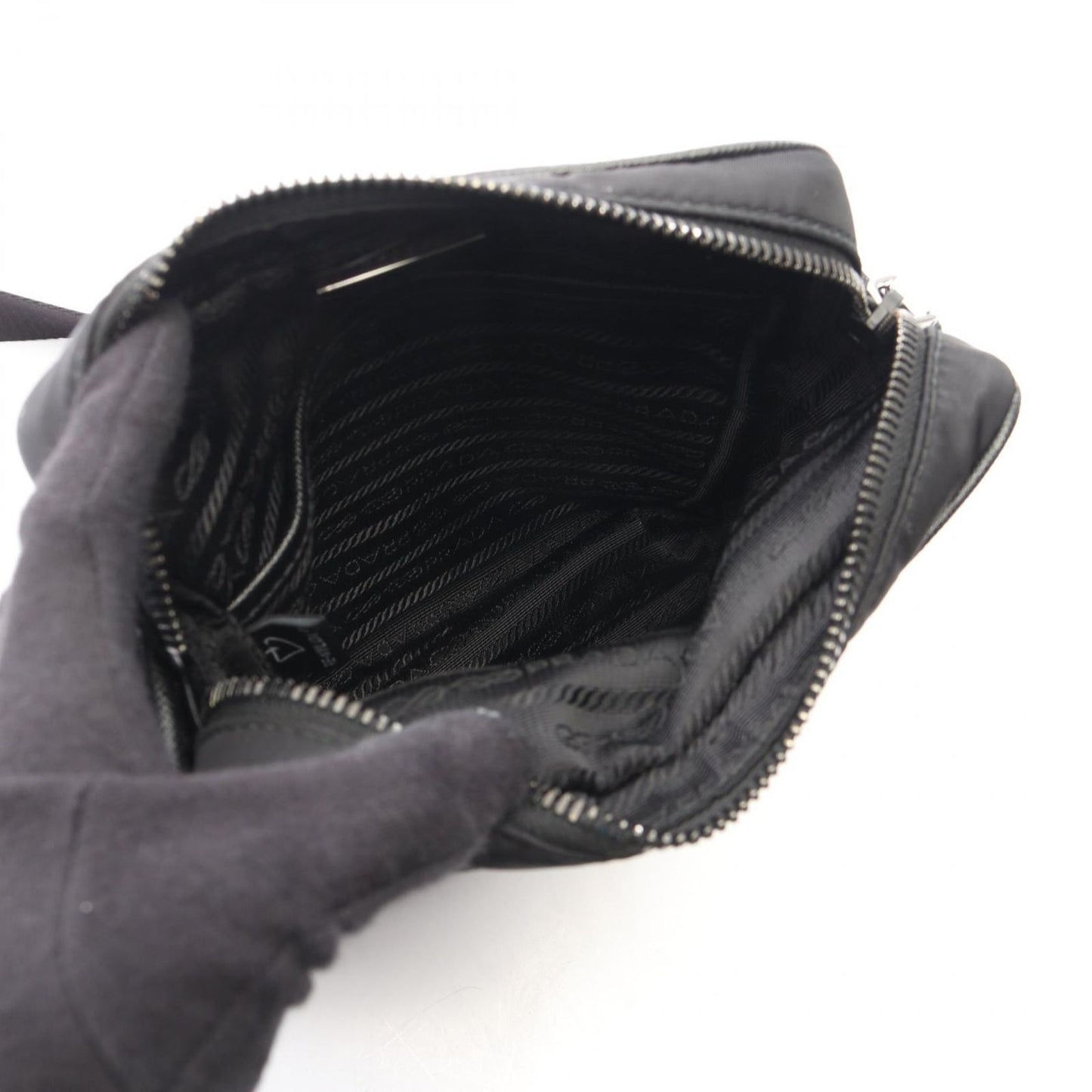 Prada Shoulder Bag Re-Nylon Black Nylon Saffiano Leather Triangle Logo — view 3