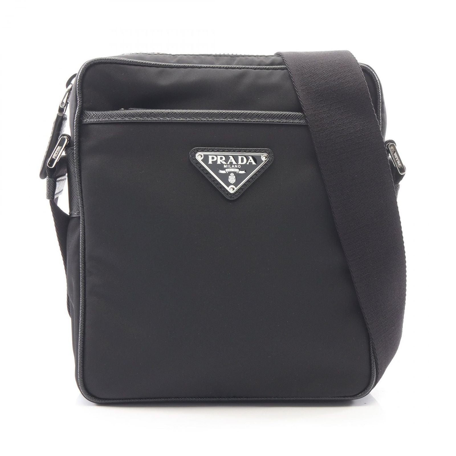 Prada Shoulder Bag Re-Nylon Black Nylon Saffiano Leather Triangle Logo
