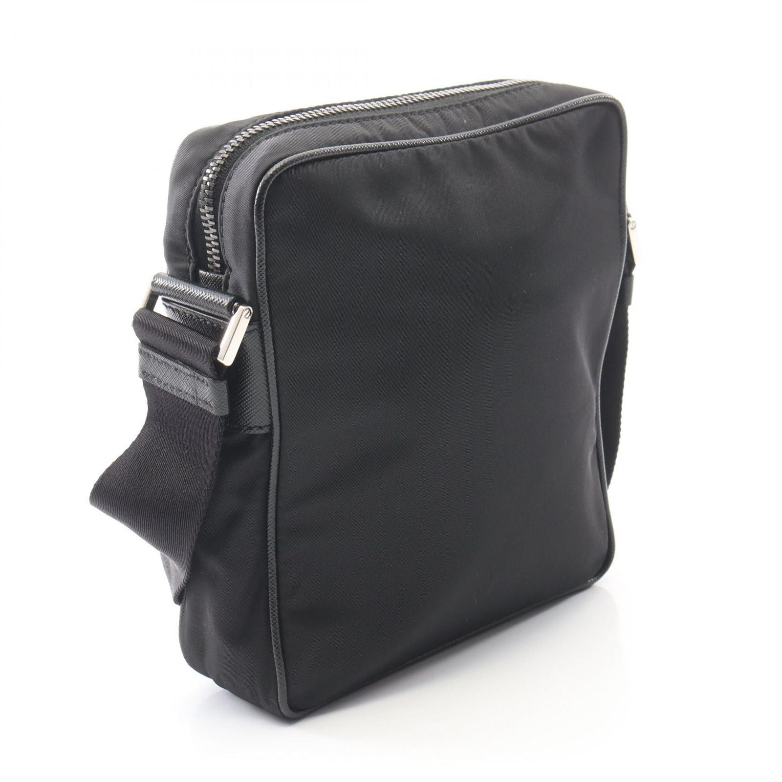 Prada Shoulder Bag Re-Nylon Black Nylon Saffiano Leather Triangle Logo — view 2