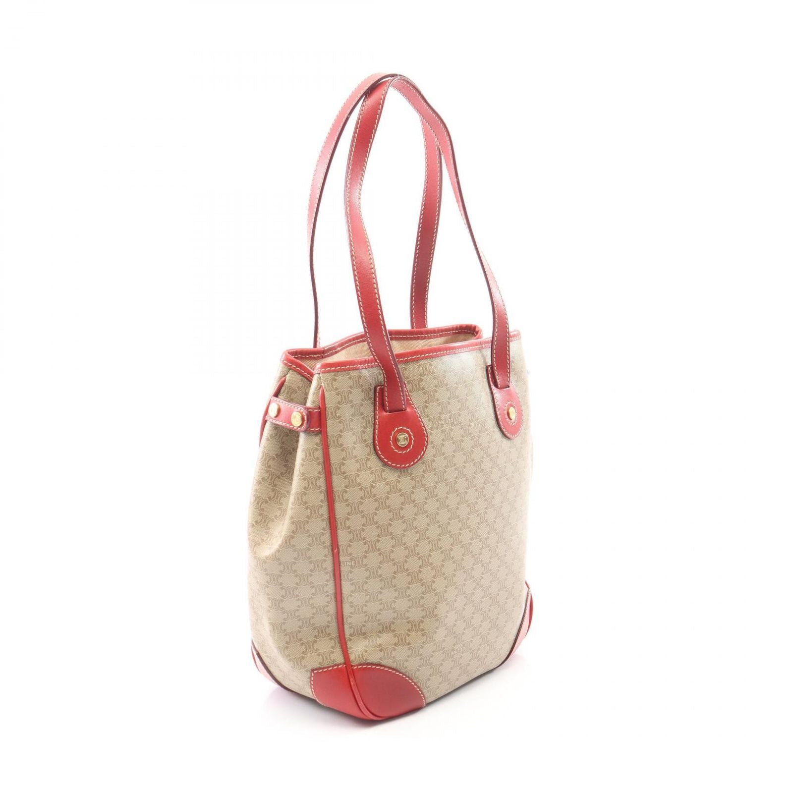 Celine Tote Macadam Beige Red Canvas Leather — view 2