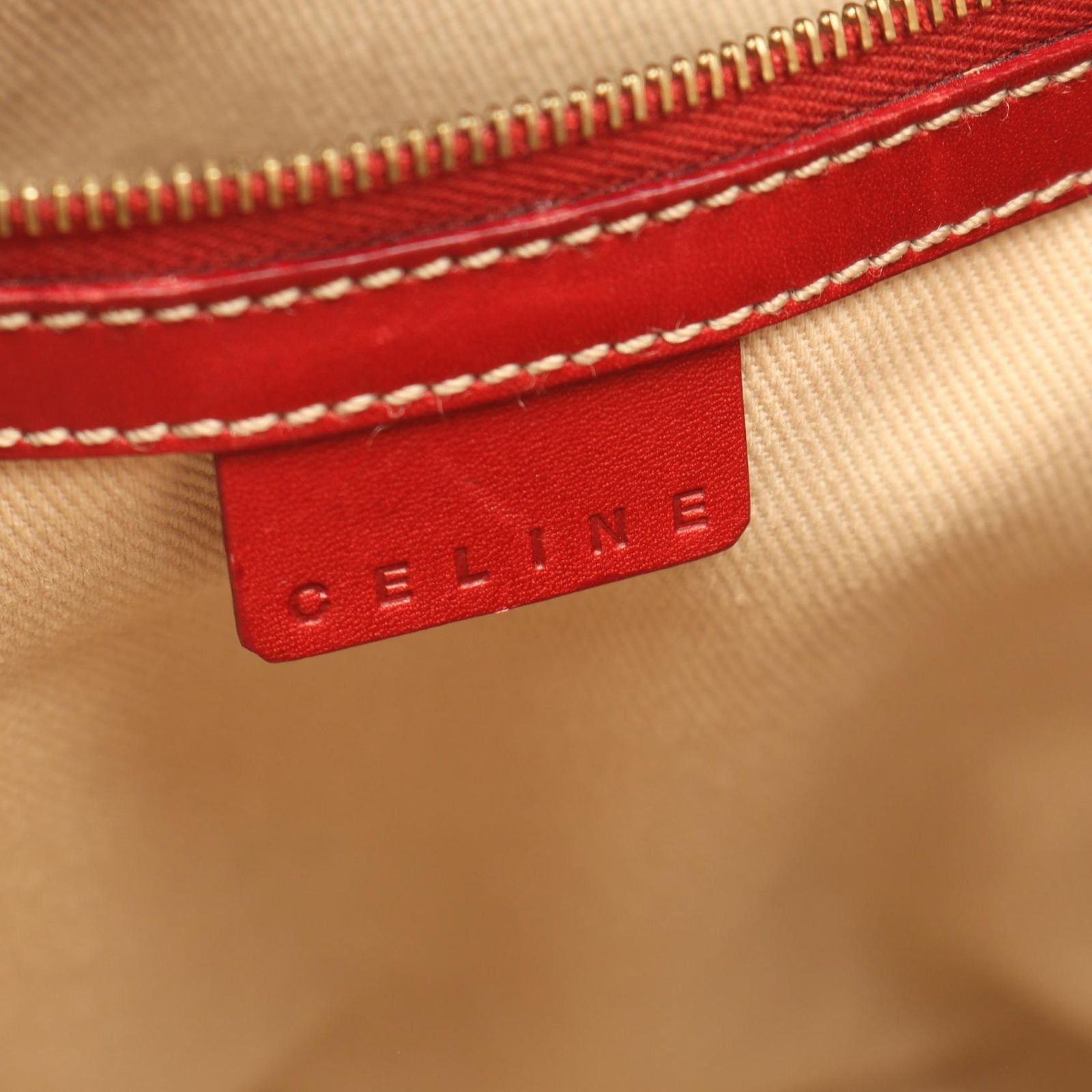 Celine Tote Macadam Beige Red Canvas Leather — view 4
