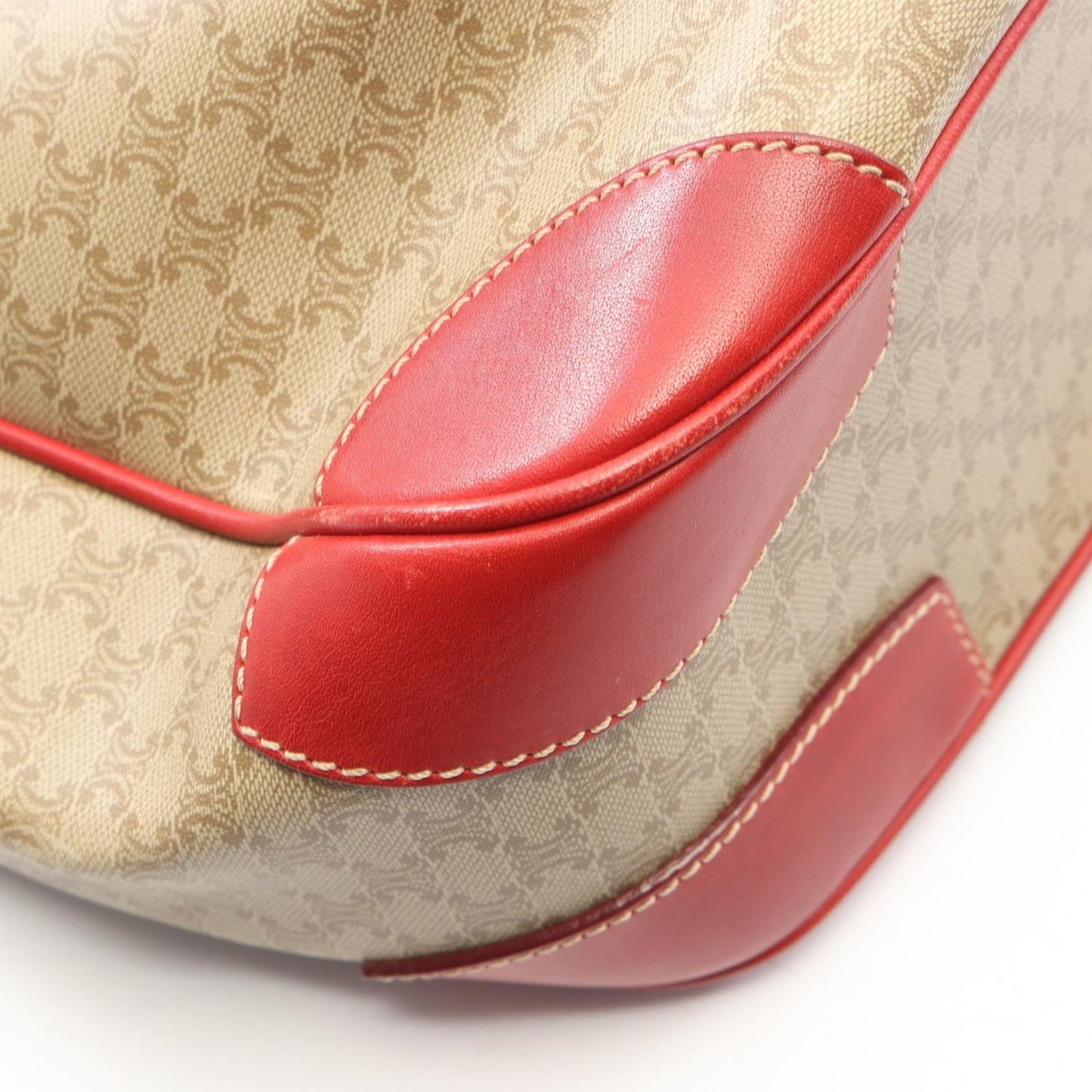 Celine Tote Macadam Beige Red Canvas Leather — view 6