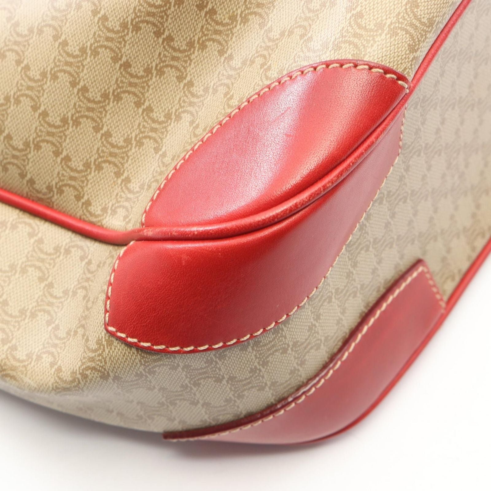 Celine Tote Macadam Beige Red Canvas Leather — view 6