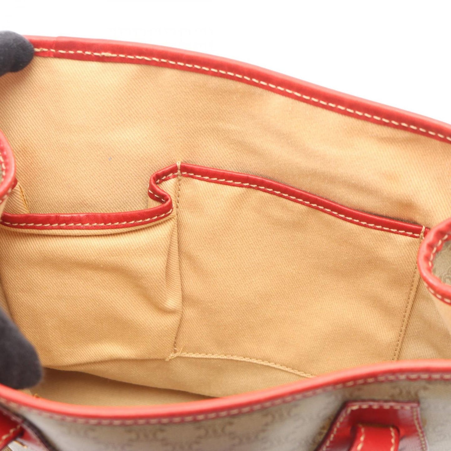 Celine Tote Macadam Beige Red Canvas Leather — view 5
