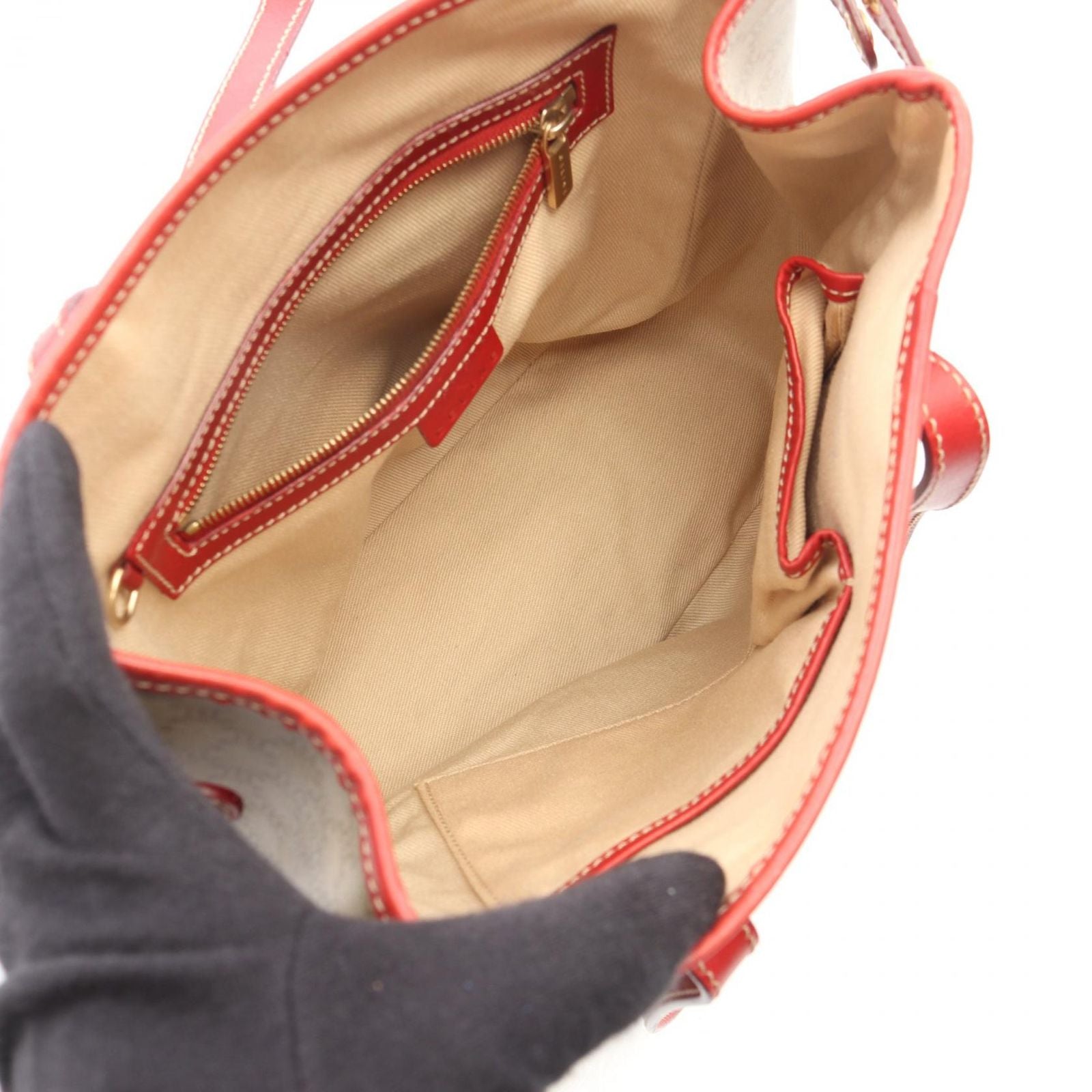 Celine Tote Macadam Beige Red Canvas Leather — view 3