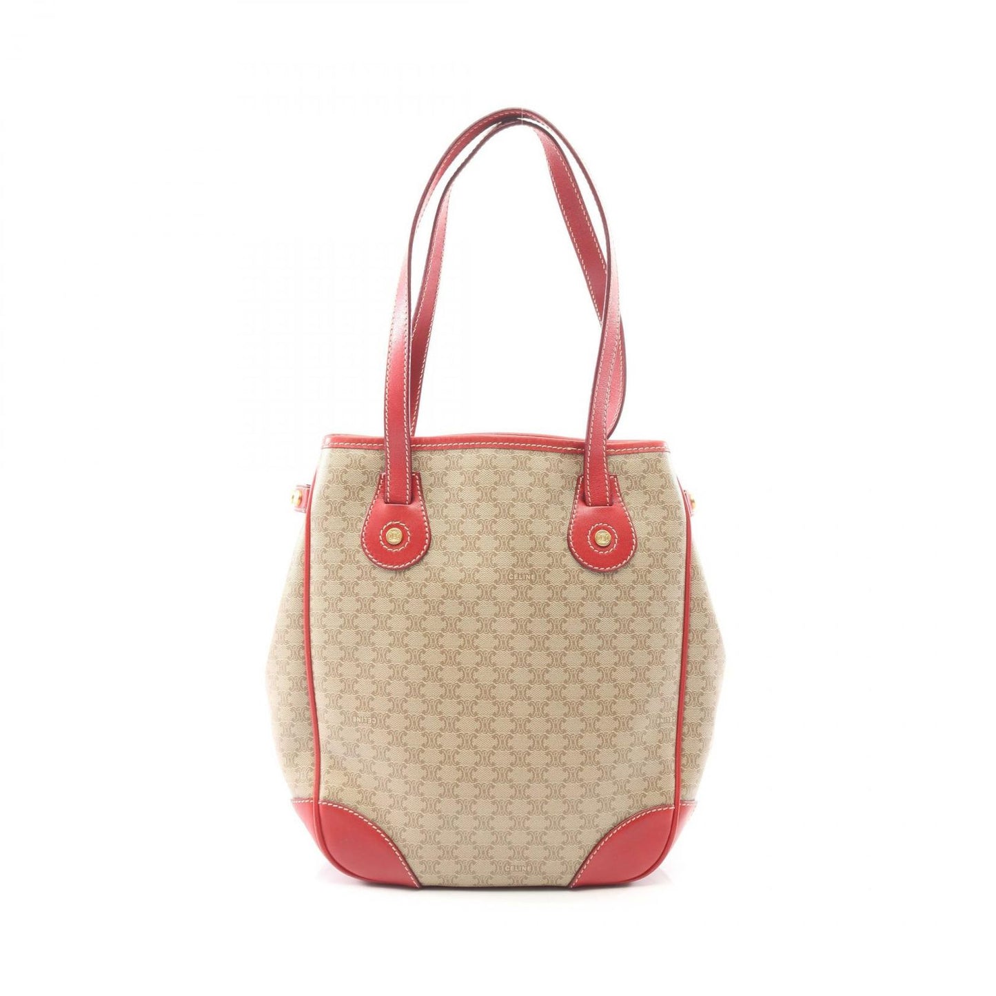Celine Tote Macadam Beige Red Canvas Leather