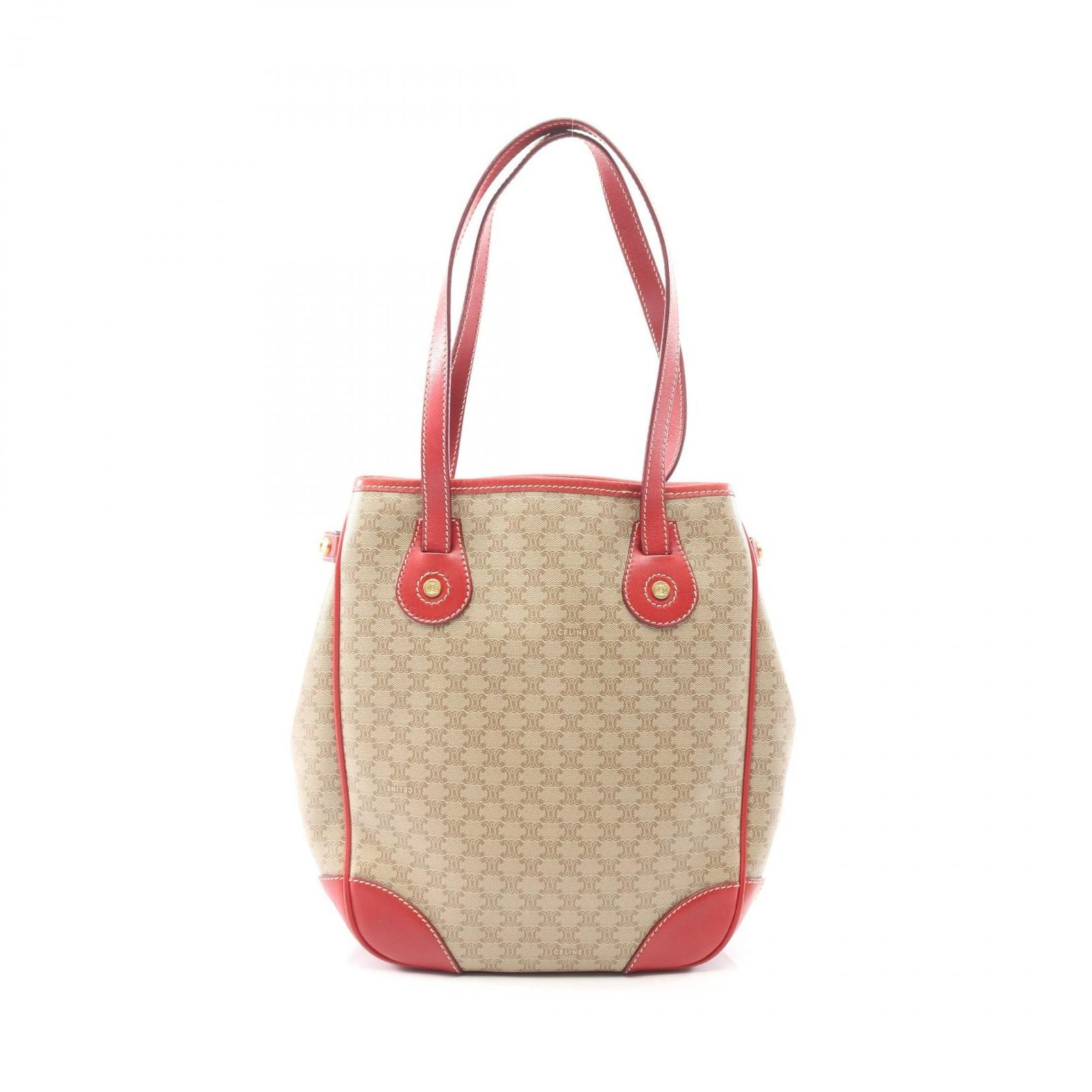 Celine Tote Macadam Beige Red Canvas Leather