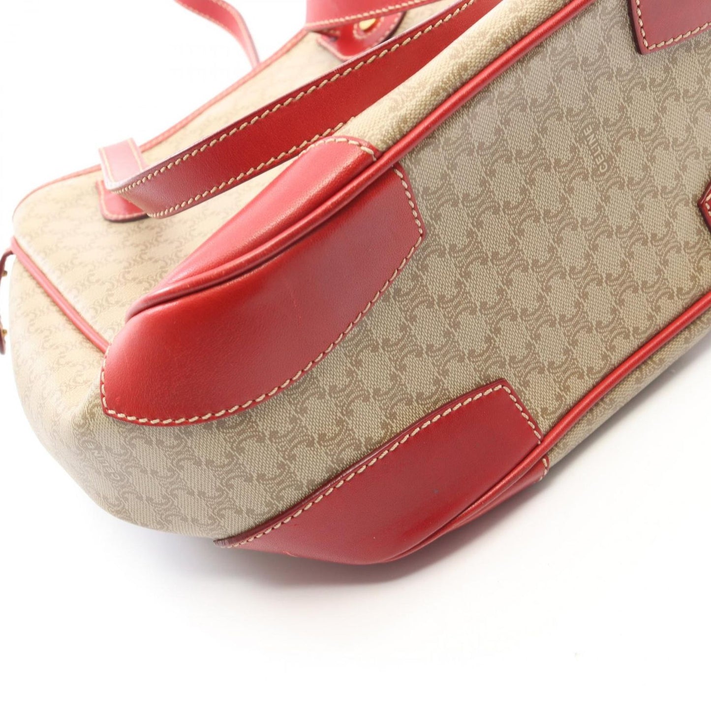 Celine Tote Macadam Beige Red Canvas Leather — view 9