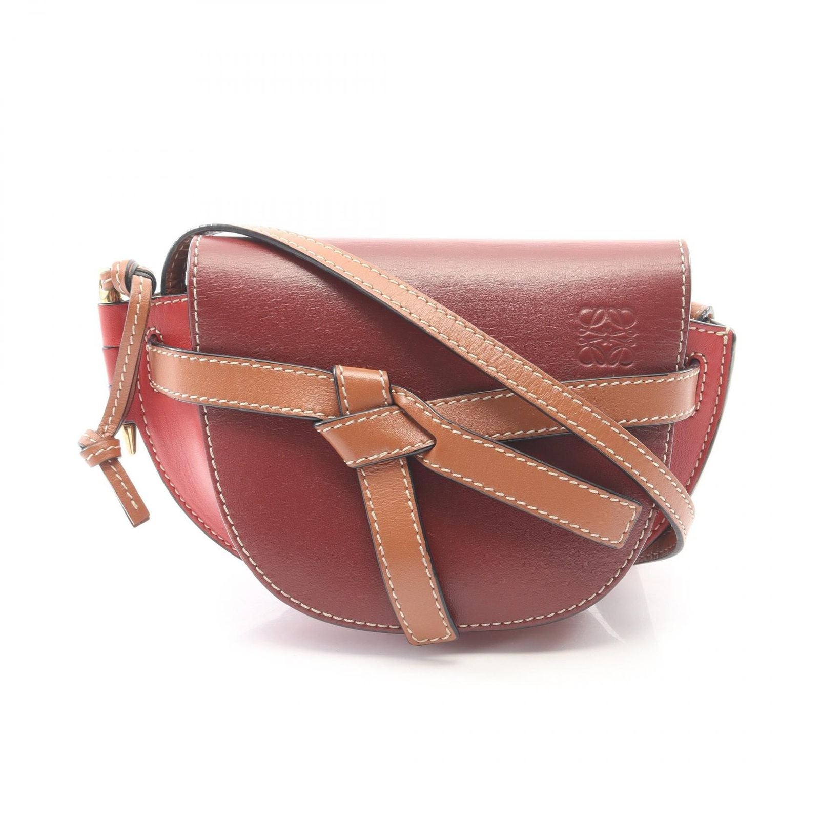 Loewe Shoulder Bag Gate Mini Wine Red Leather Dual