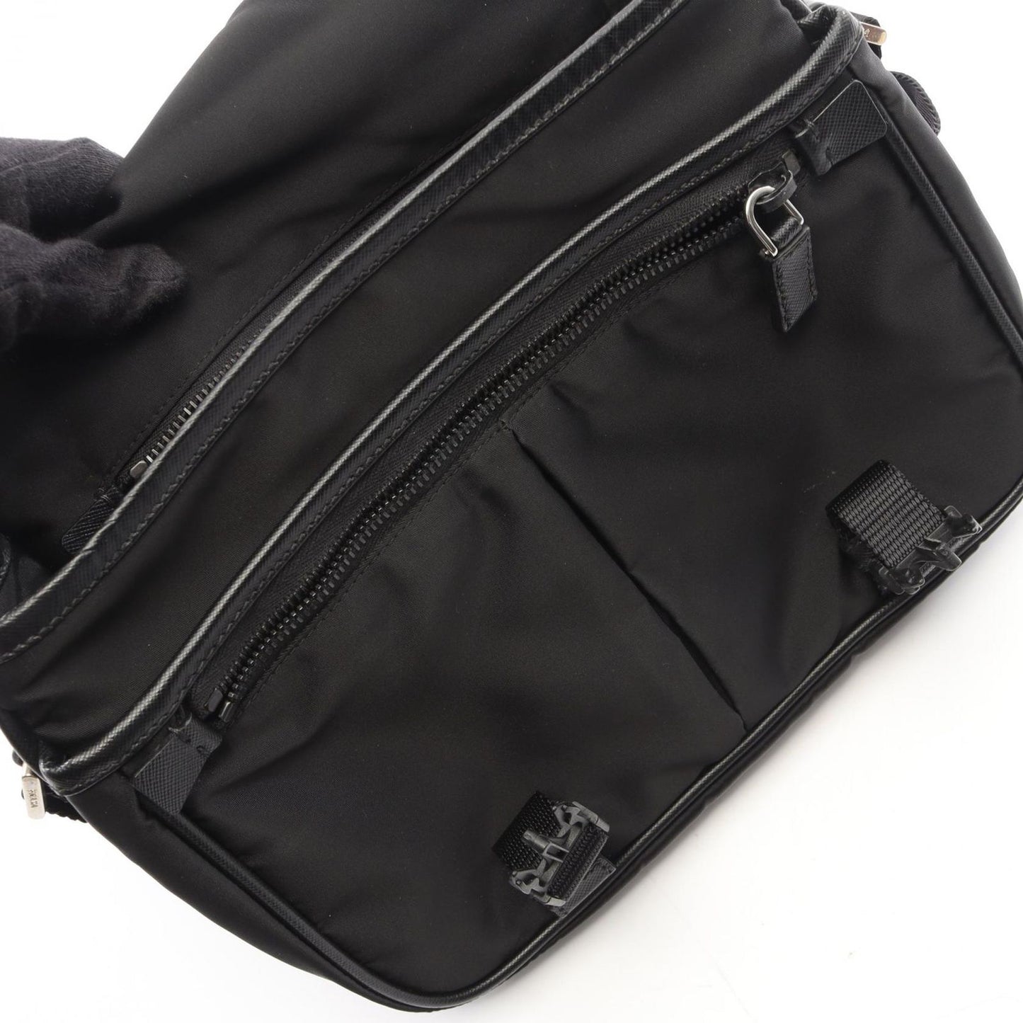 Prada Shoulder Bag Black Nylon Saffiano Leather — view 8