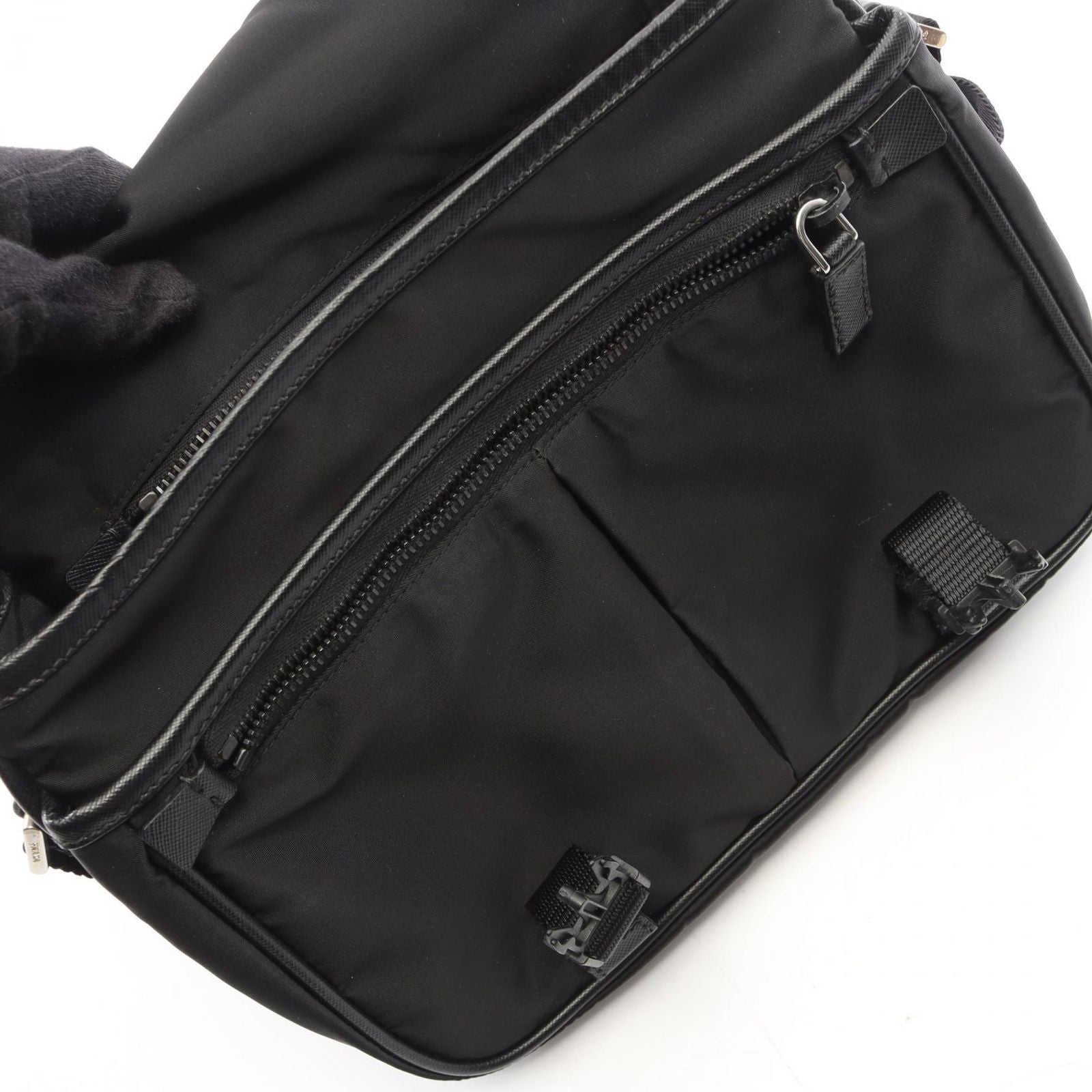 Prada Shoulder Bag Black Nylon Saffiano Leather — view 8