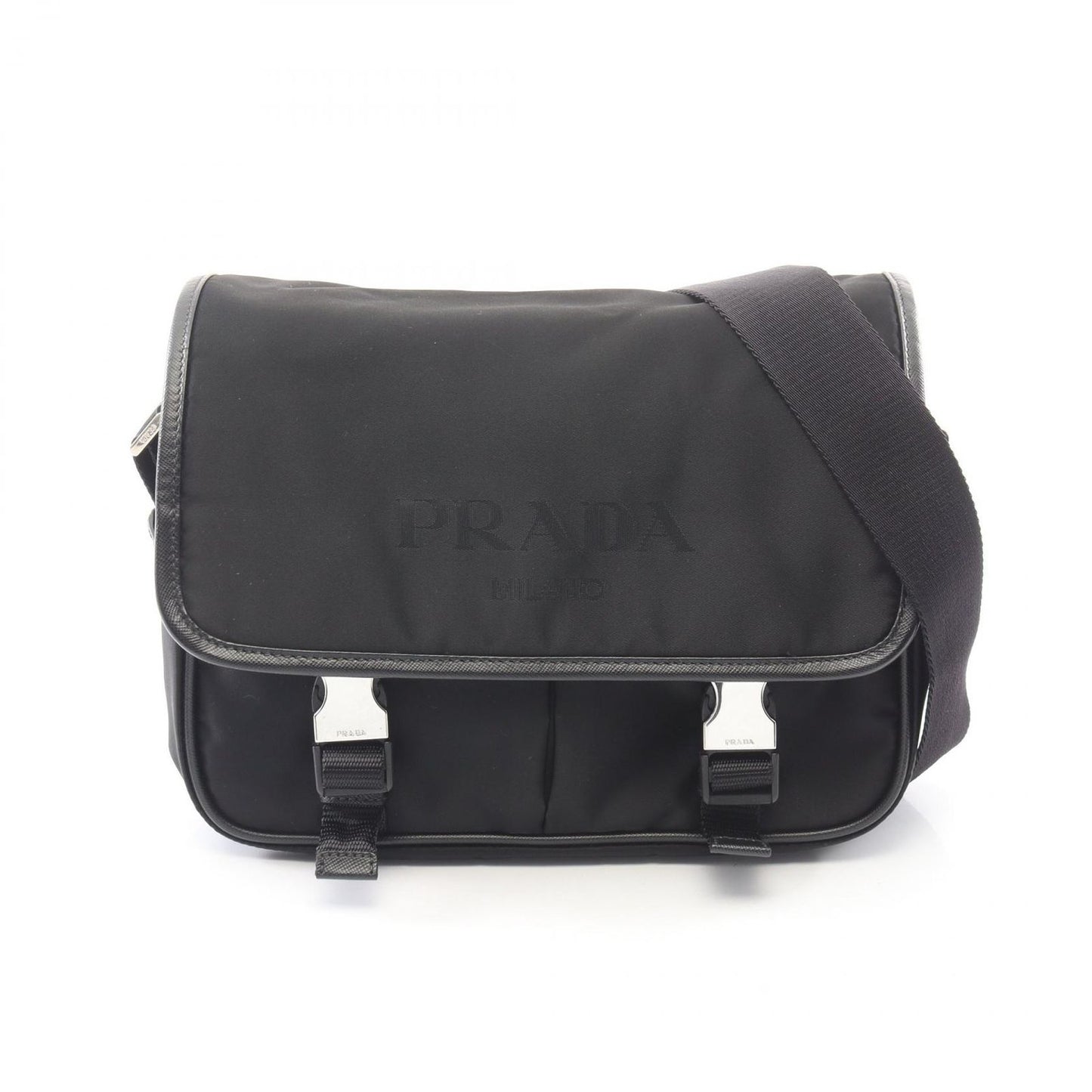 Prada Shoulder Bag Black Nylon Saffiano Leather