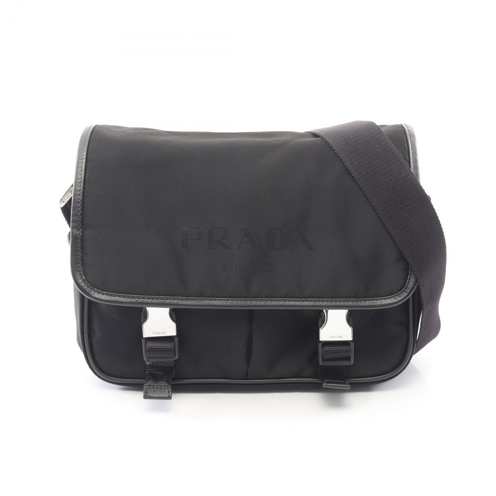 Prada Shoulder Bag Black Nylon Saffiano Leather