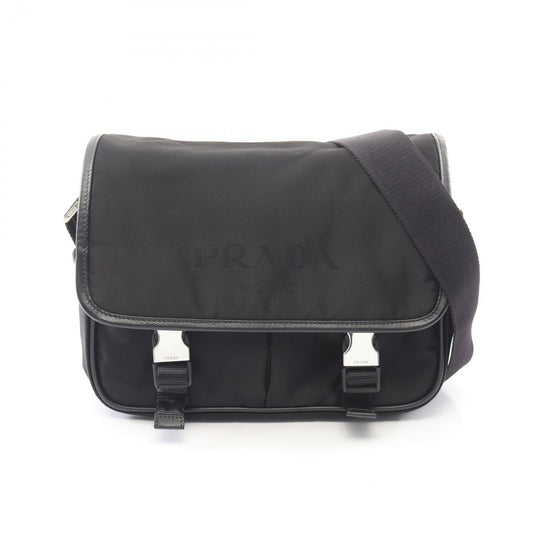 Prada Shoulder Bag Black Nylon Saffiano Leather