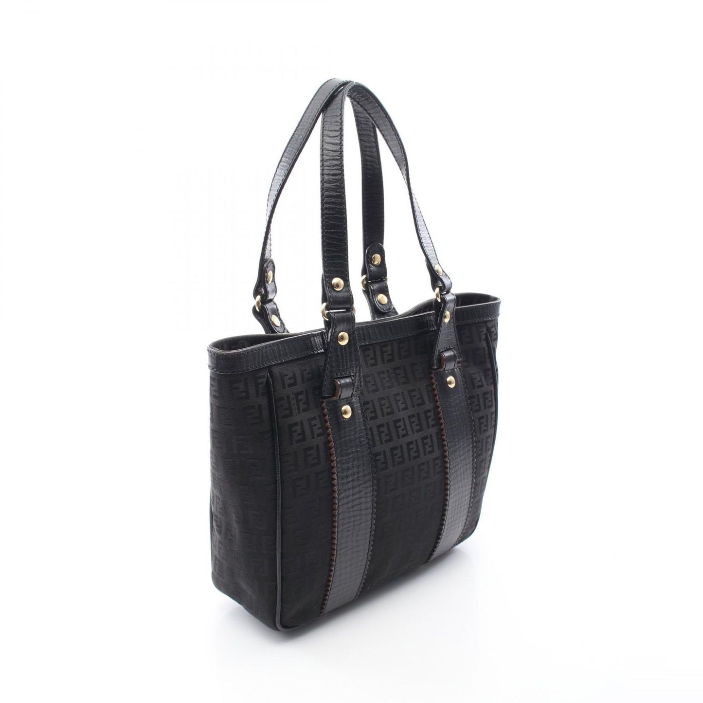 Fendi Tote Zucchino Black Canvas Leather Handbag — view 2