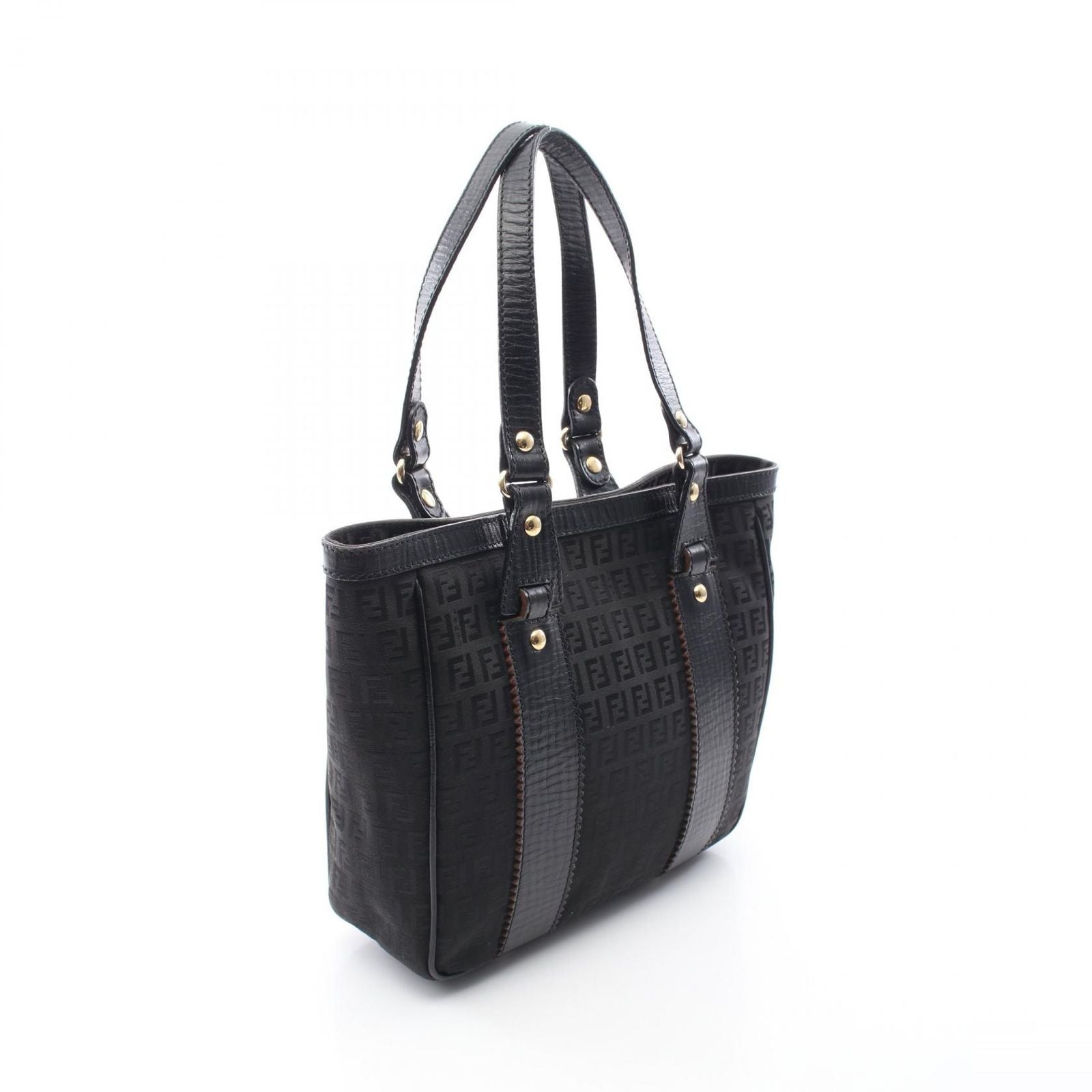 Fendi Tote Zucchino Black Canvas Leather Handbag — view 2