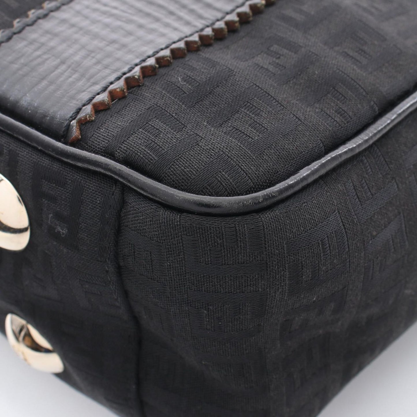 Fendi Tote Zucchino Black Canvas Leather Handbag — view 5
