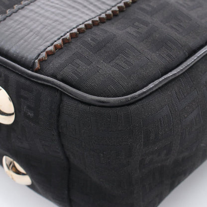 Fendi Tote Zucchino Black Canvas Leather Handbag — view 5