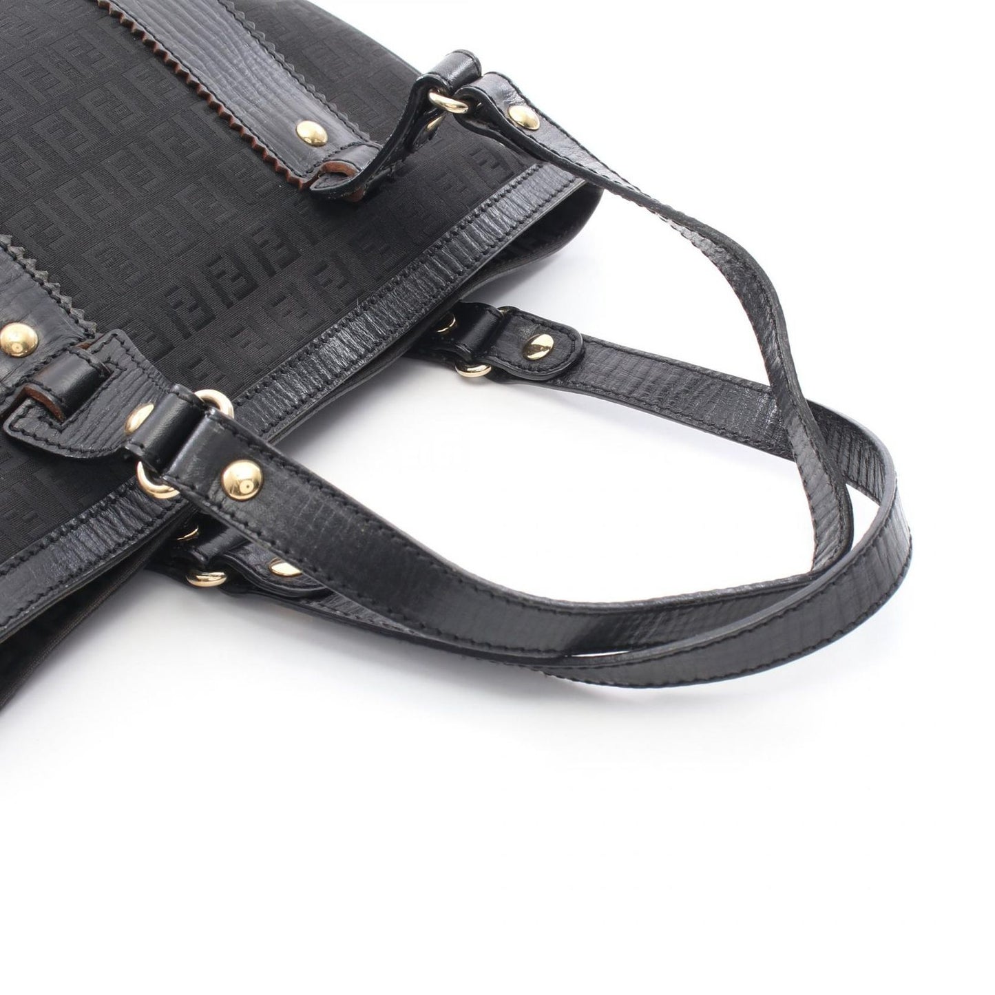 Fendi Tote Zucchino Black Canvas Leather Handbag — view 8
