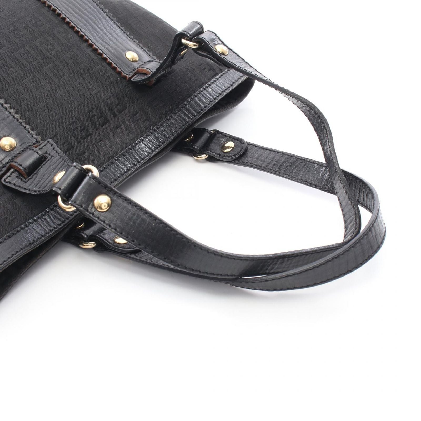 Fendi Tote Zucchino Black Canvas Leather Handbag — view 8