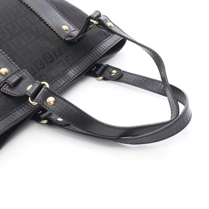 Fendi Tote Zucchino Black Canvas Leather Handbag — view 8