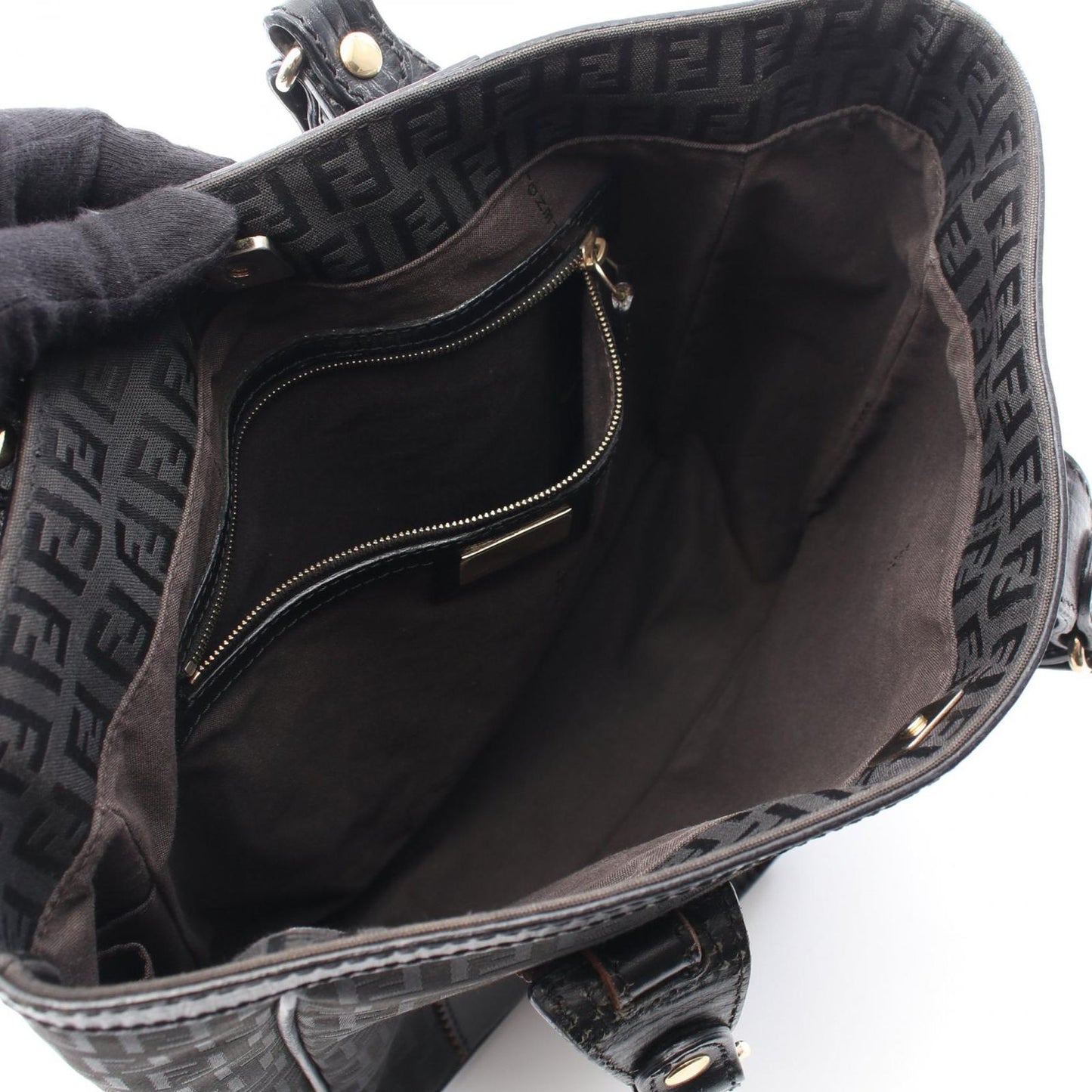 Fendi Tote Zucchino Black Canvas Leather Handbag — view 3