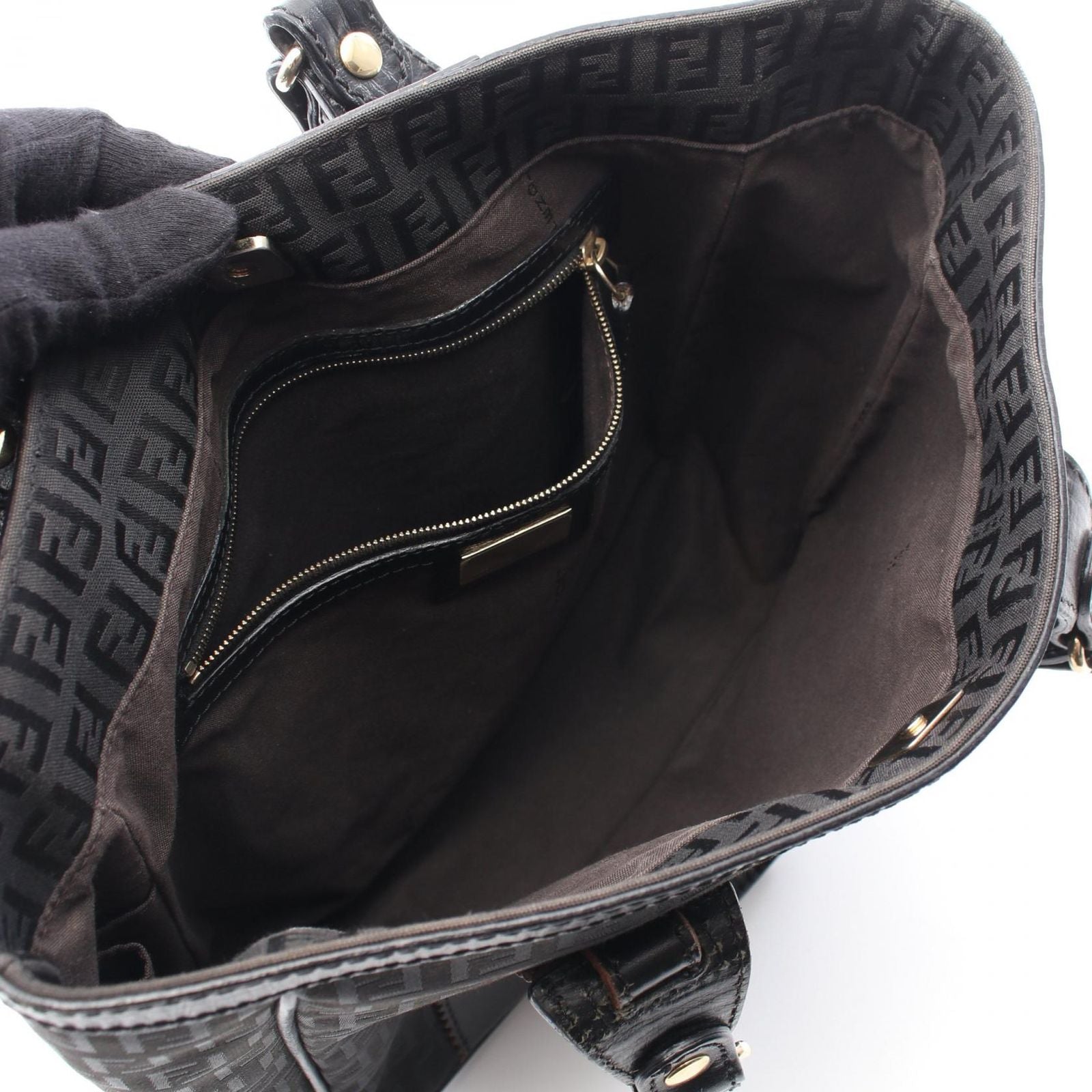 Fendi Tote Zucchino Black Canvas Leather Handbag — view 3