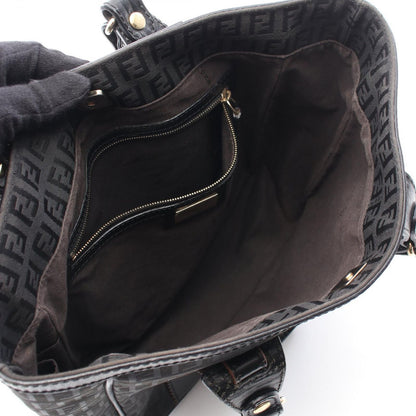 Fendi Tote Zucchino Black Canvas Leather Handbag — view 3
