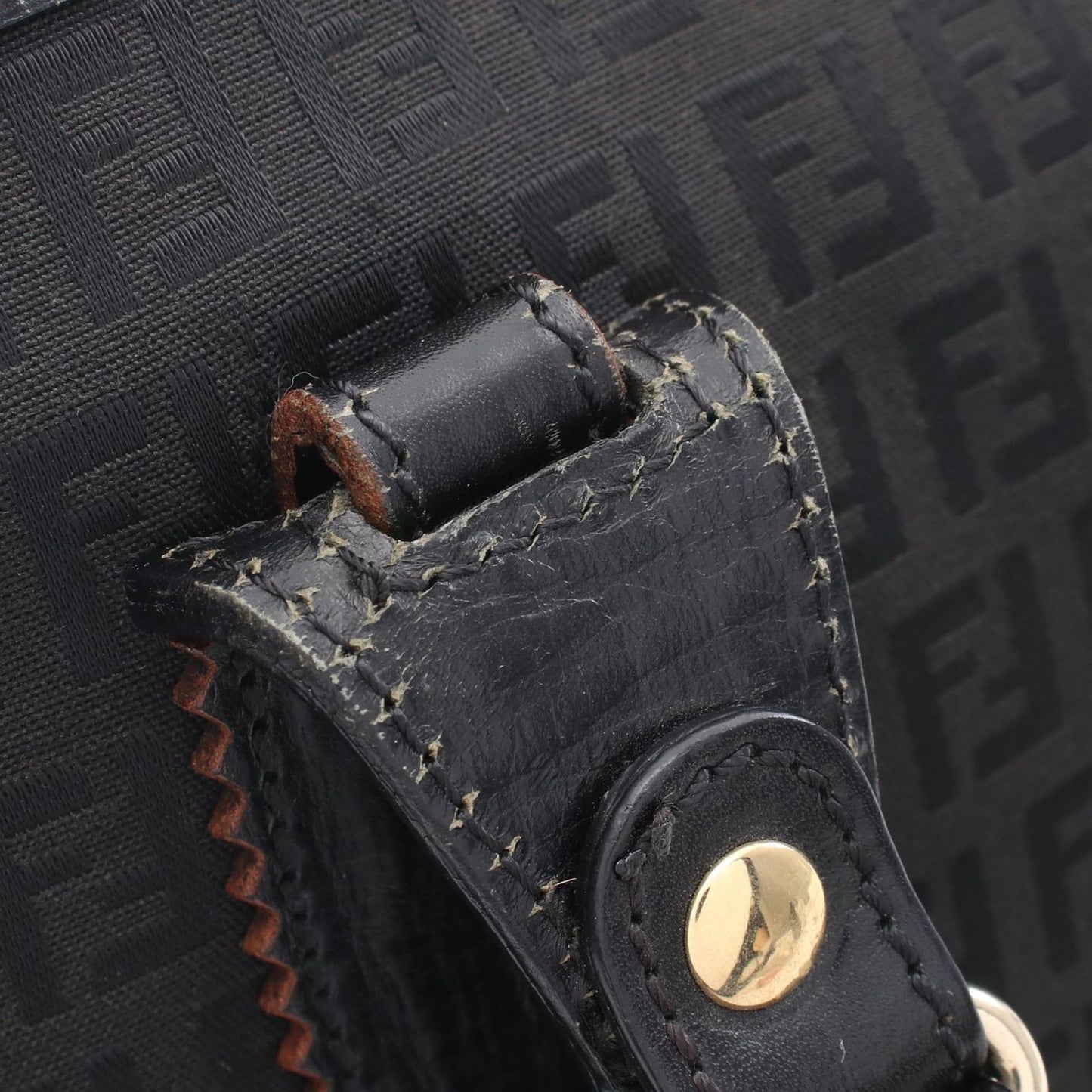 Fendi Tote Zucchino Black Canvas Leather Handbag — view 7