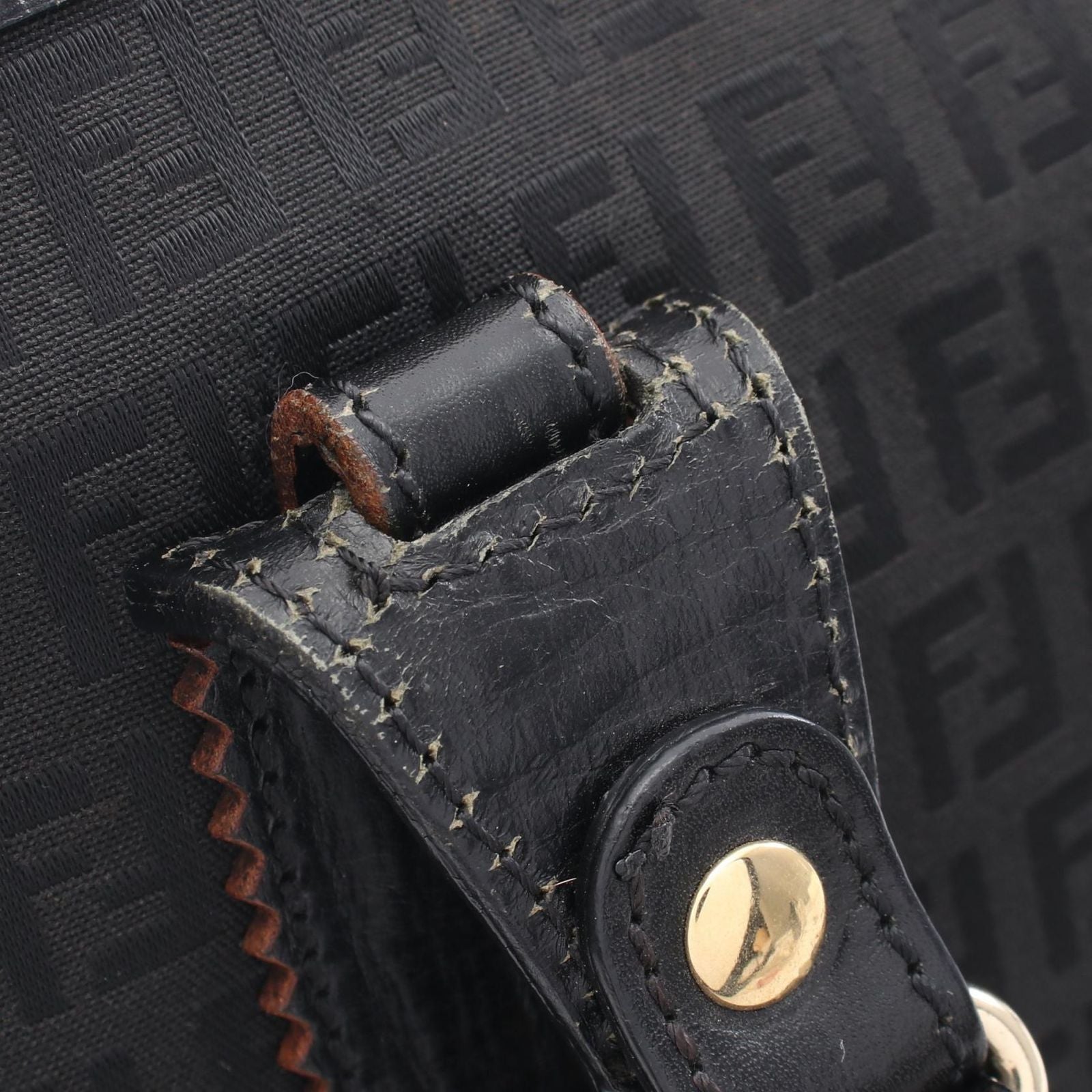 Fendi Tote Zucchino Black Canvas Leather Handbag — view 7