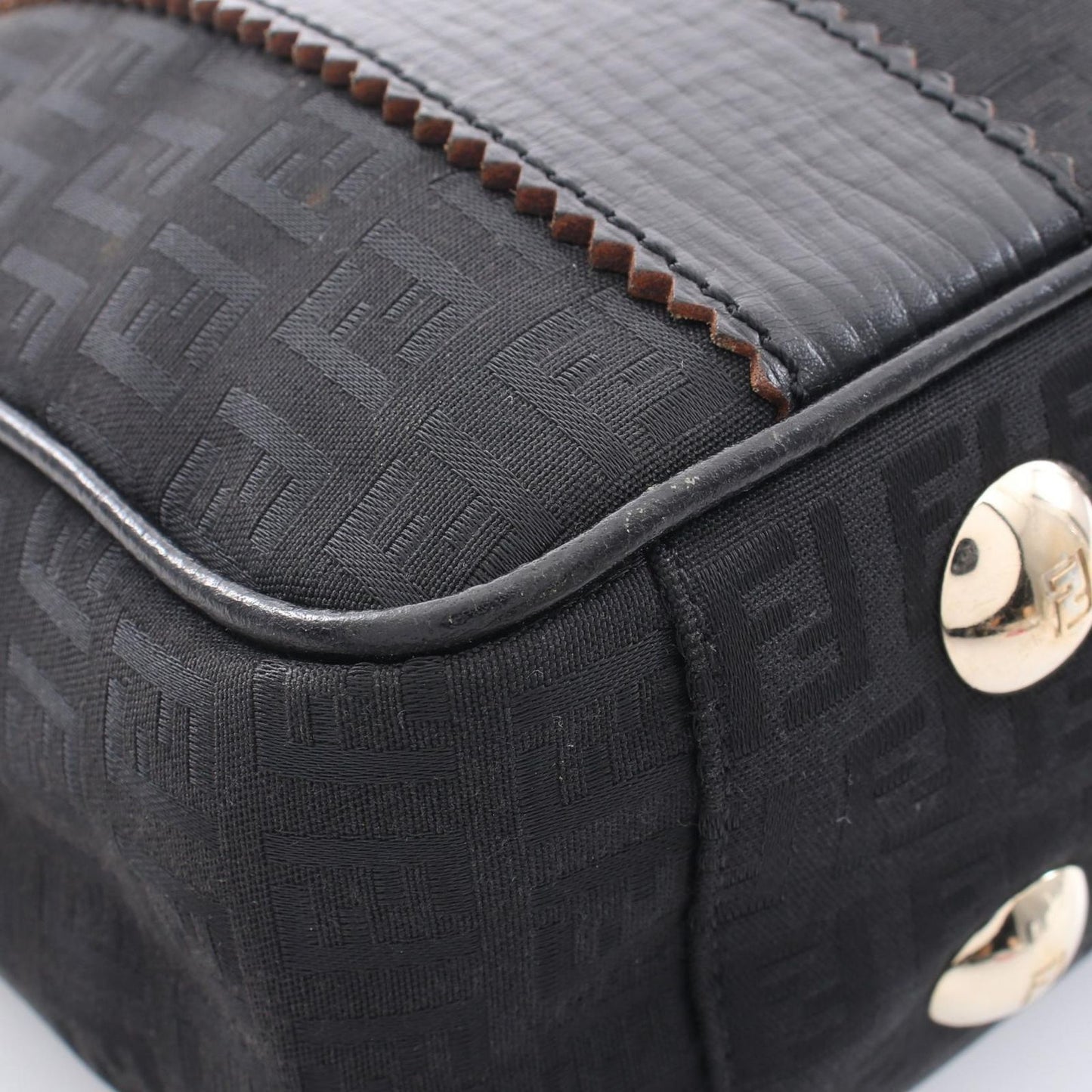 Fendi Tote Zucchino Black Canvas Leather Handbag — view 6