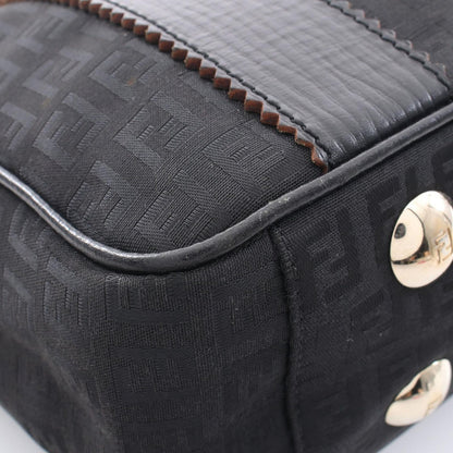 Fendi Tote Zucchino Black Canvas Leather Handbag — view 6