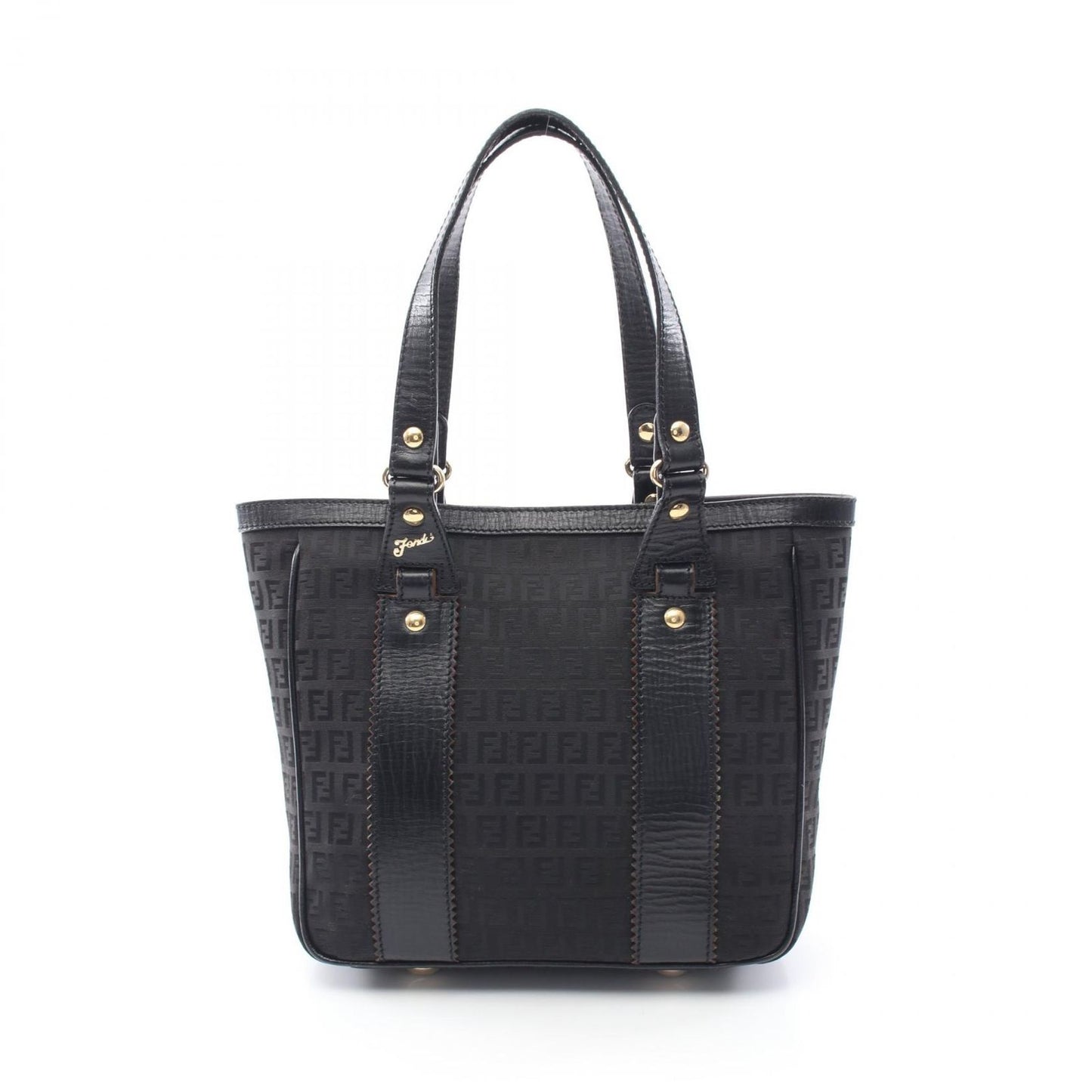 Fendi Tote Zucchino Black Canvas Leather Handbag