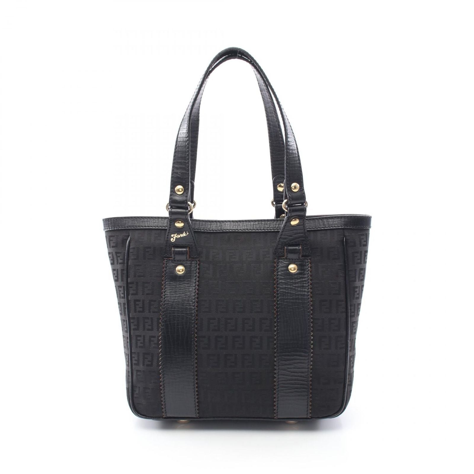 Fendi Tote Zucchino Black Canvas Leather Handbag