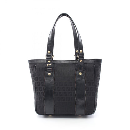 Fendi Tote Zucchino Black Canvas Leather Handbag
