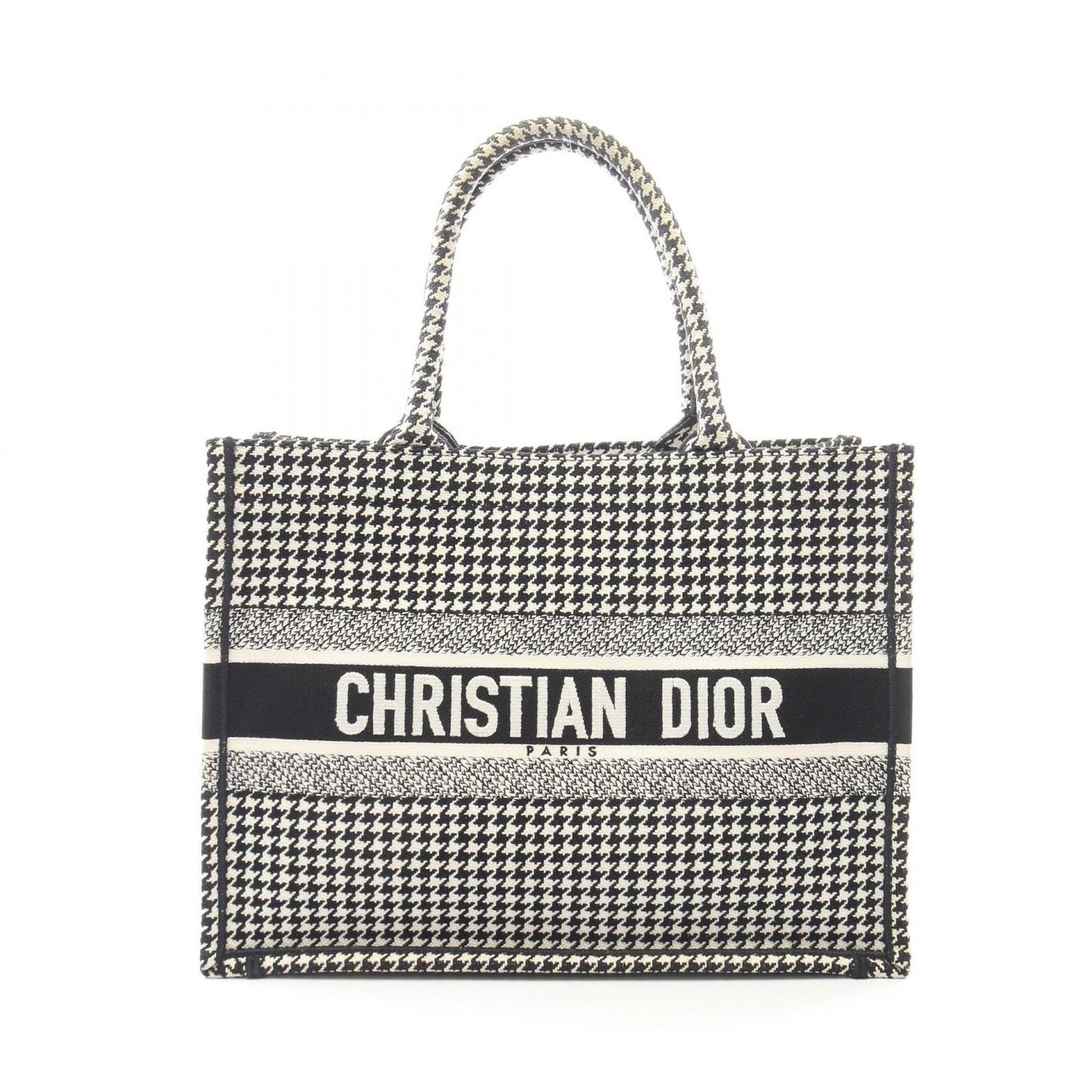 Dior Tote Book Houndstooth Black White Canvas