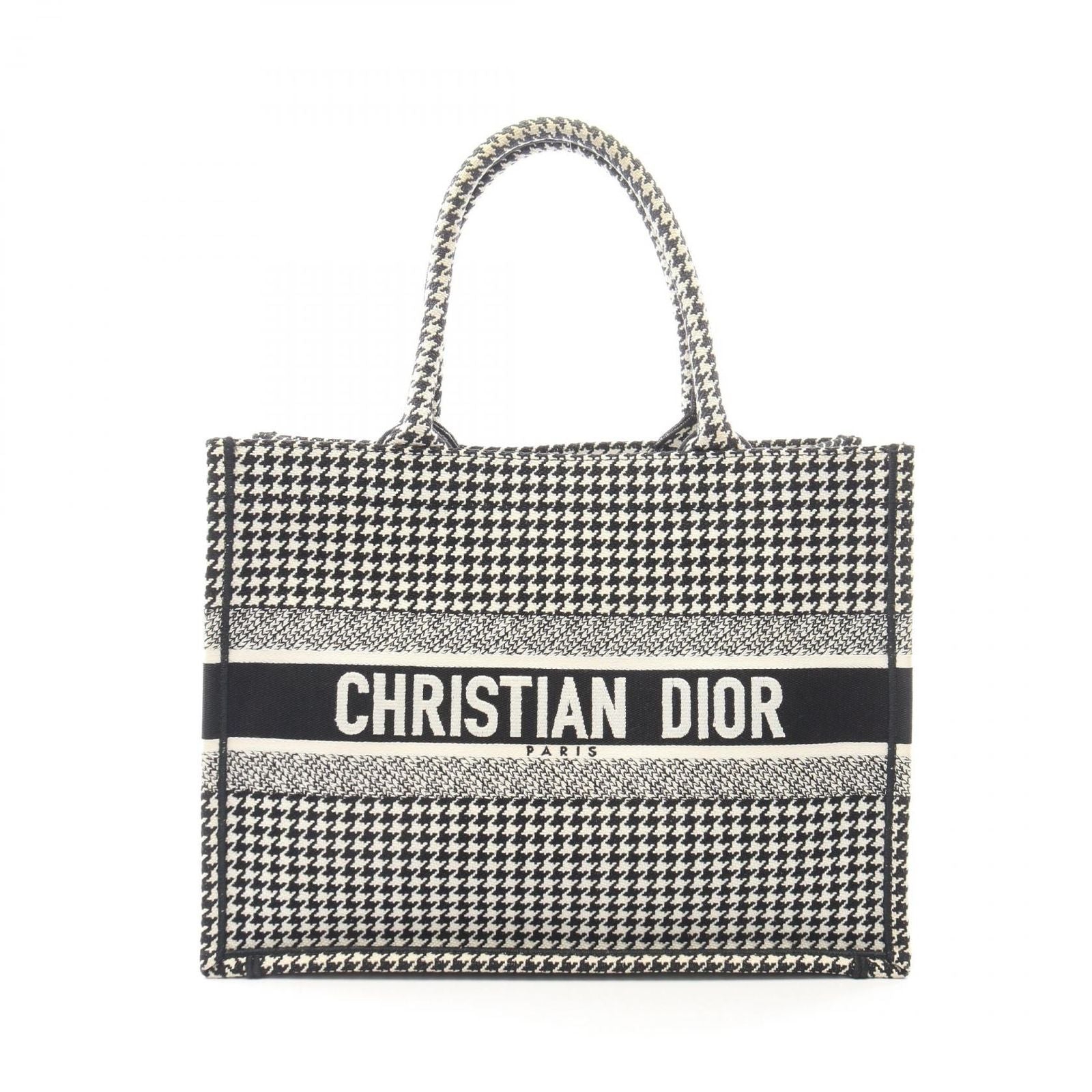 Dior Tote Book Houndstooth Black White Canvas