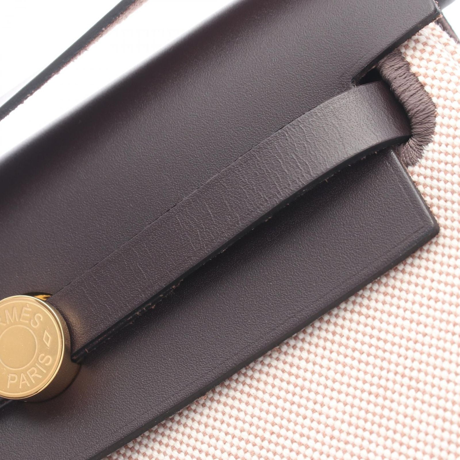 Hermes Shoulder Bag Herbag Zip Mini Ebene Ecru Leather Canvas — view 6