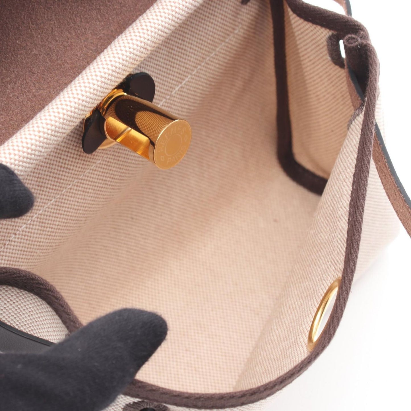 Hermes Shoulder Bag Herbag Zip Mini Ebene Ecru Leather Canvas — view 3