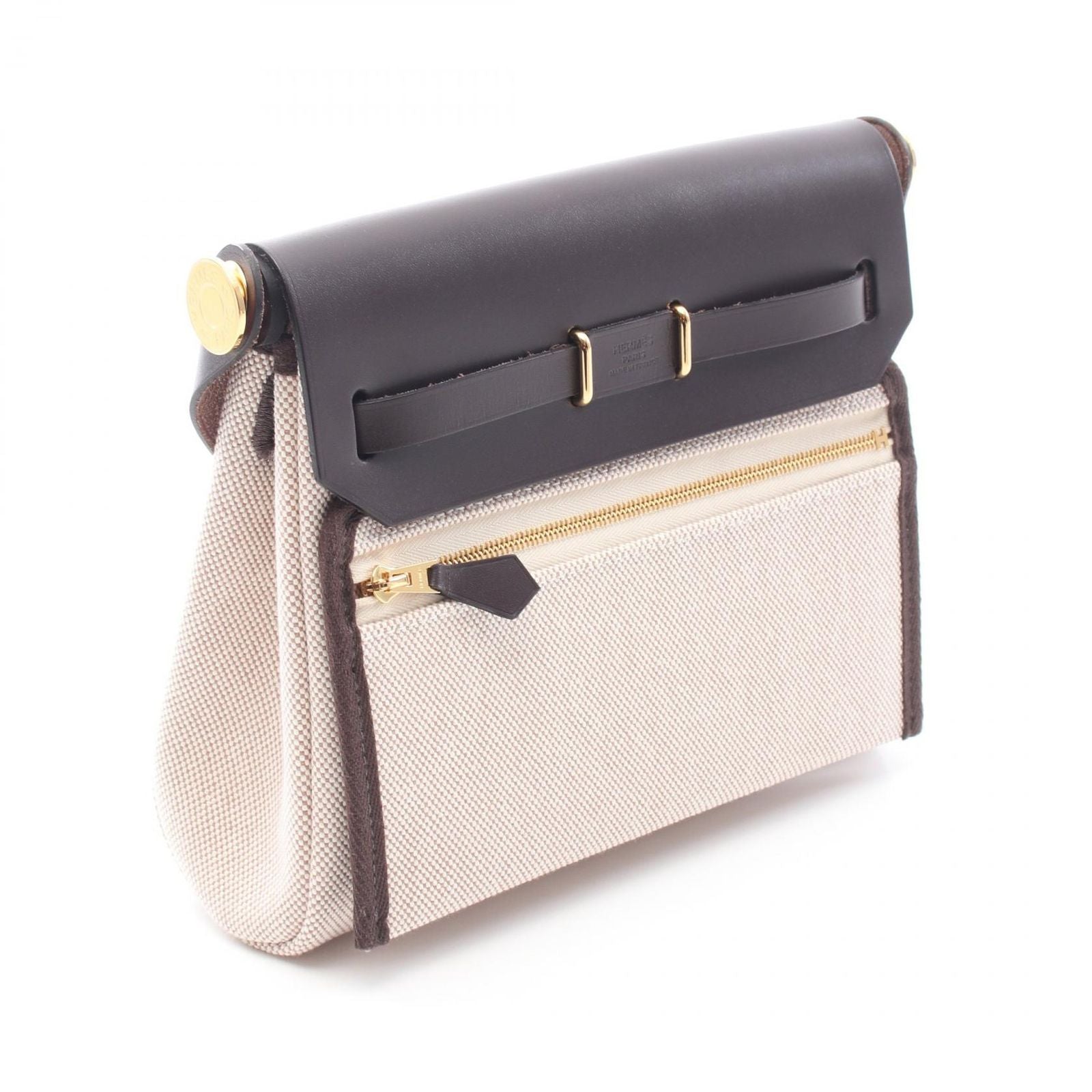Hermes Shoulder Bag Herbag Zip Mini Ebene Ecru Leather Canvas — view 2