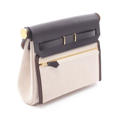 Hermes Shoulder Bag Herbag Zip Mini Ebene Ecru Leather Canvas — view 2