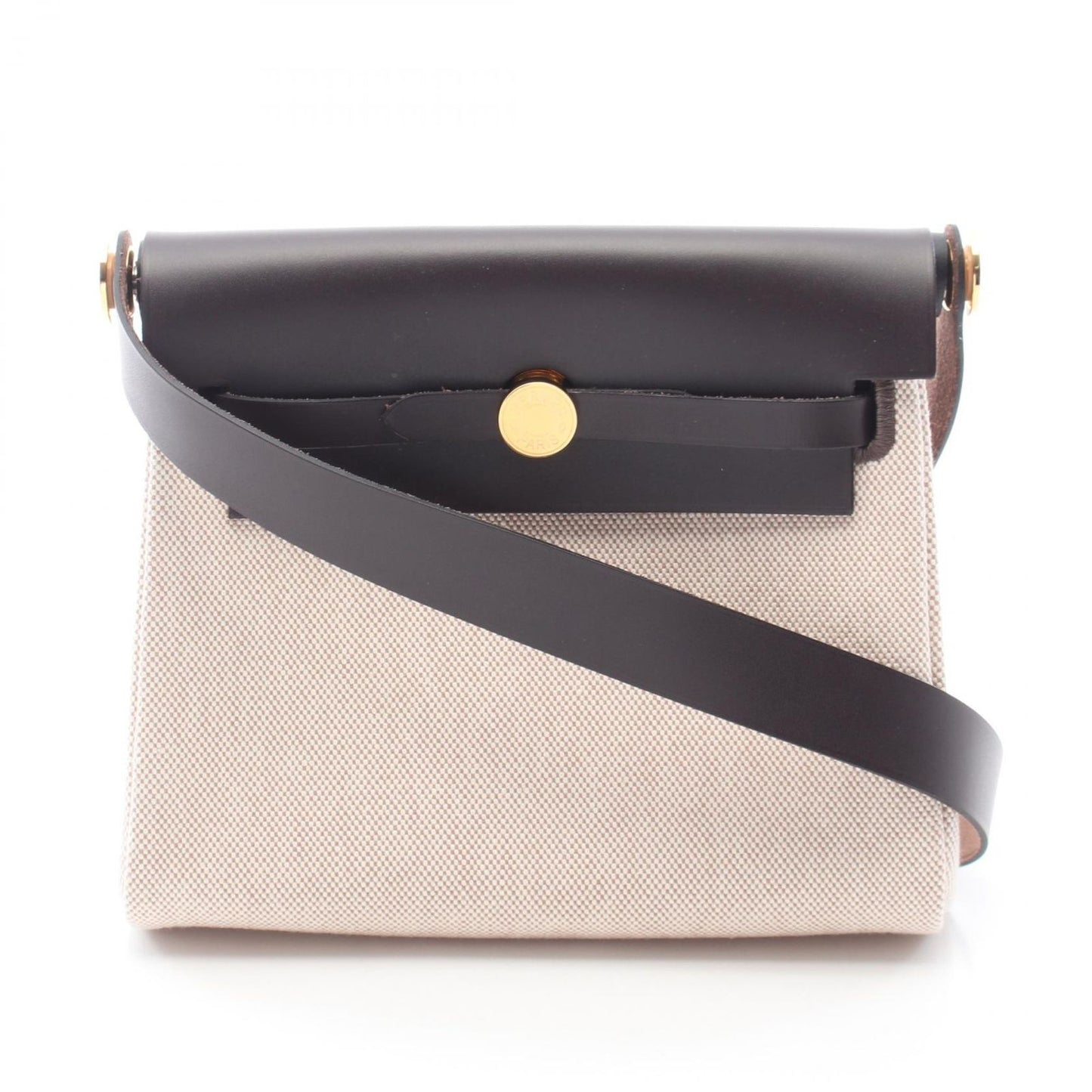 Hermes Shoulder Bag Herbag Zip Mini Ebene Ecru Leather Canvas