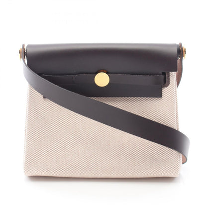 Hermes Shoulder Bag Herbag Zip Mini Ebene Ecru Leather Canvas