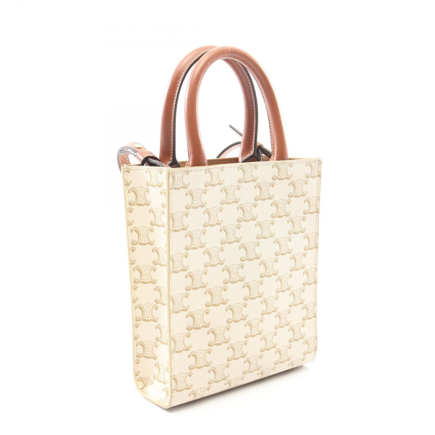 Celine Handbag Mini Vertical Cabas Triomphe 2-Way Ivory Brown Canvas Leather — view 2