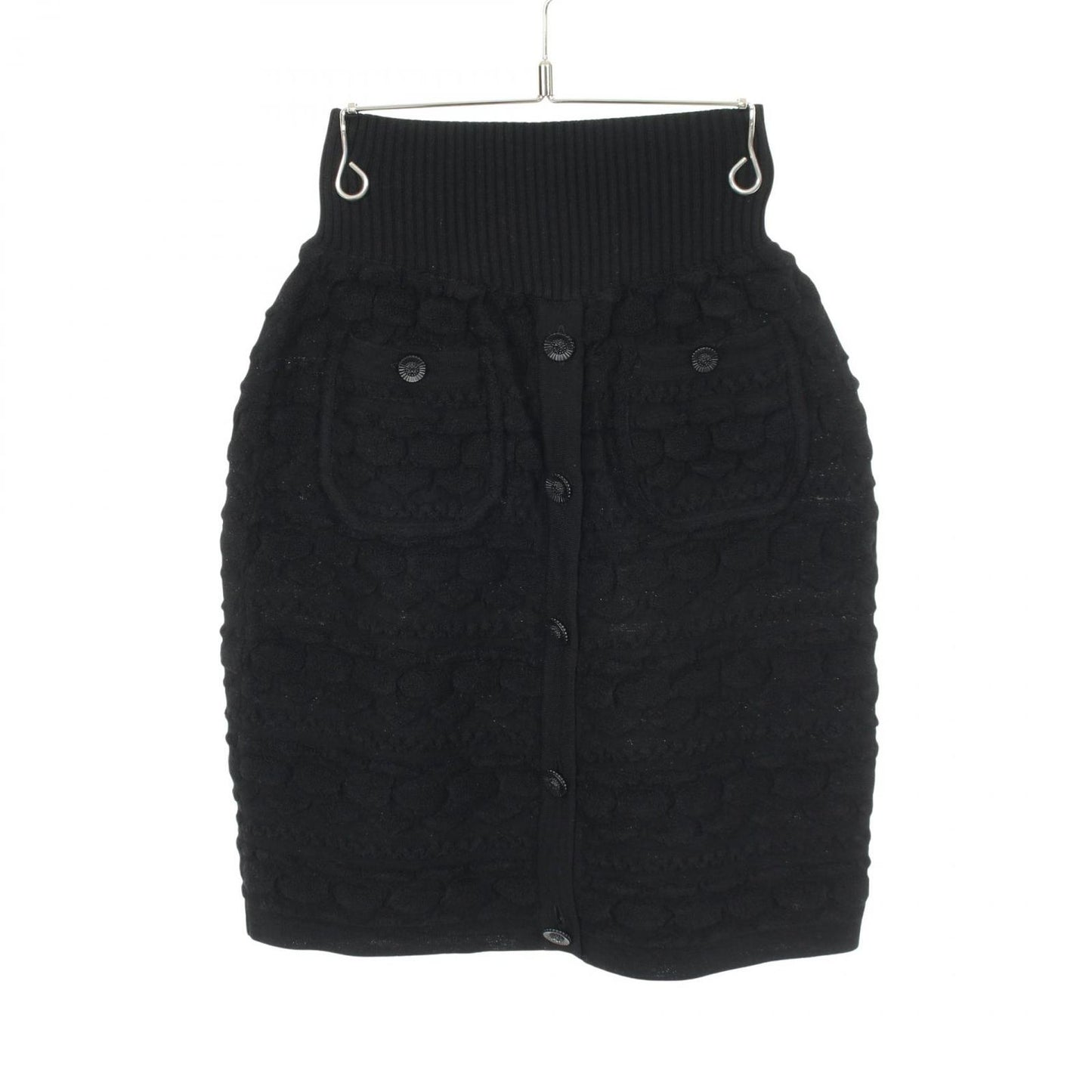 Chanel Skirt CC Logo Button Knit Black Wool