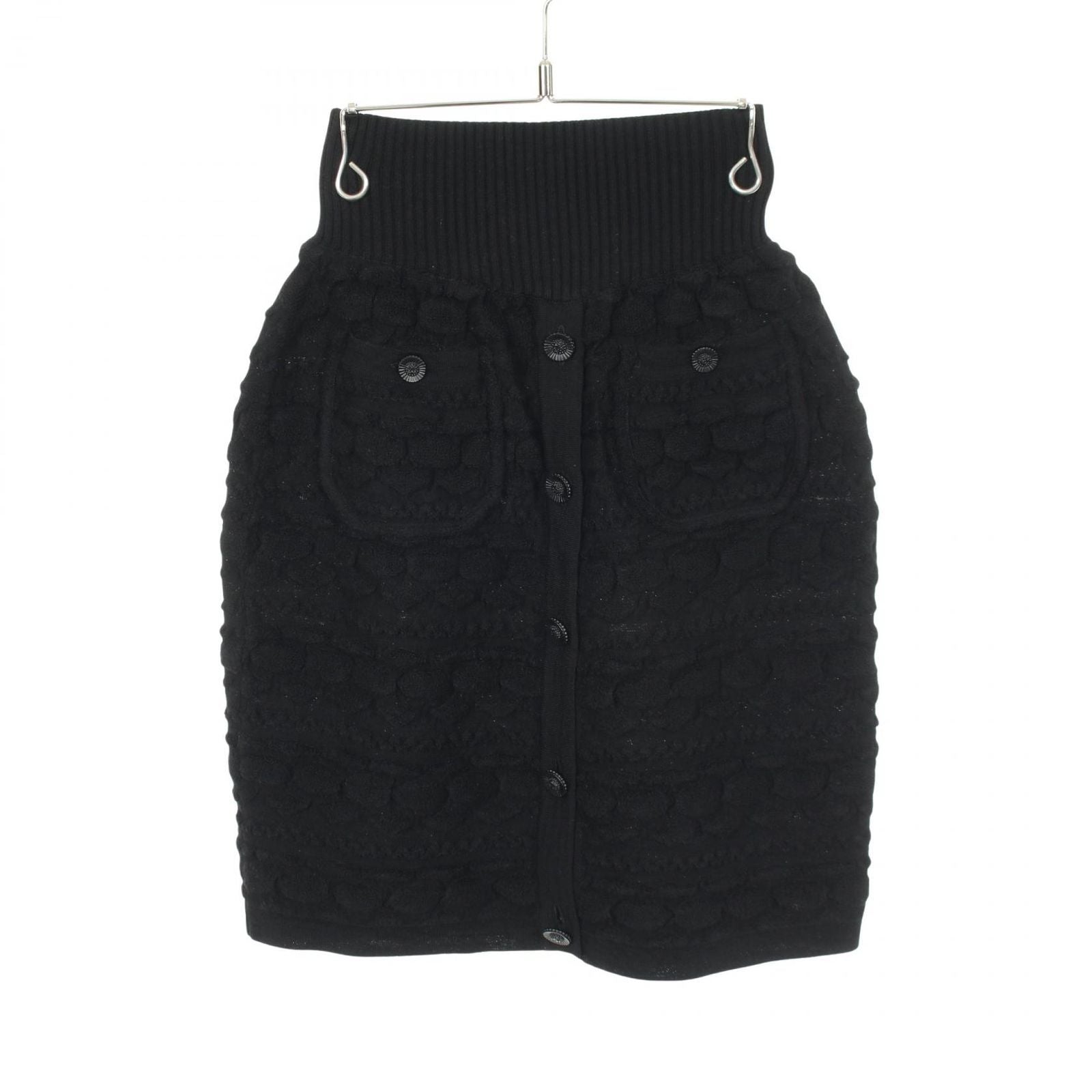 Chanel Skirt CC Logo Button Knit Black Wool