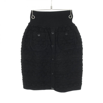 Chanel Skirt CC Logo Button Knit Black Wool