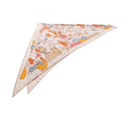 Hermes Shawl Triangle Jean Mille ET UN Lapins Natural Orange Cui Blue Cles Silk