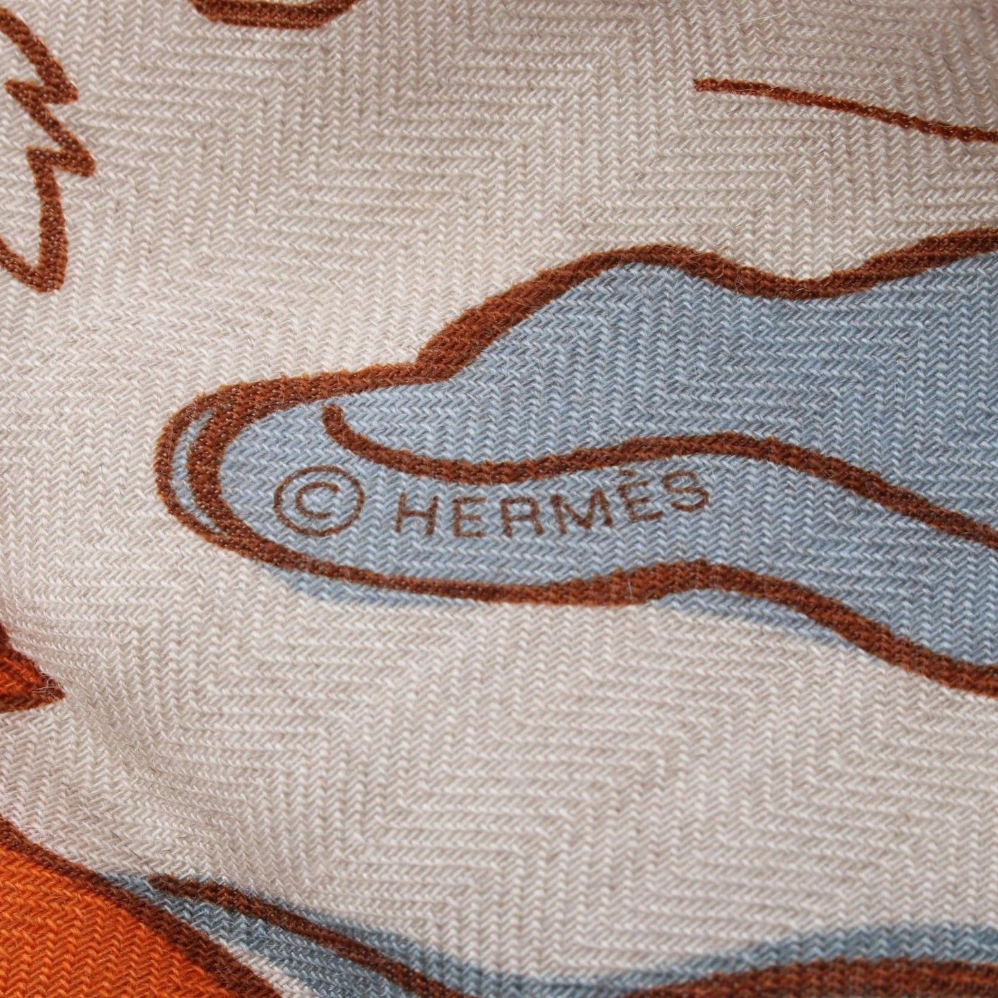 Hermes Shawl Triangle Jean Mille ET UN Lapins Natural Orange Cui Blue Cles Silk — view 3