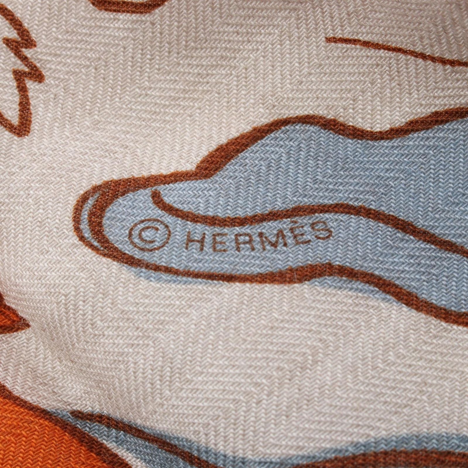 Hermes Shawl Triangle Jean Mille ET UN Lapins Natural Orange Cui Blue Cles Silk — view 3